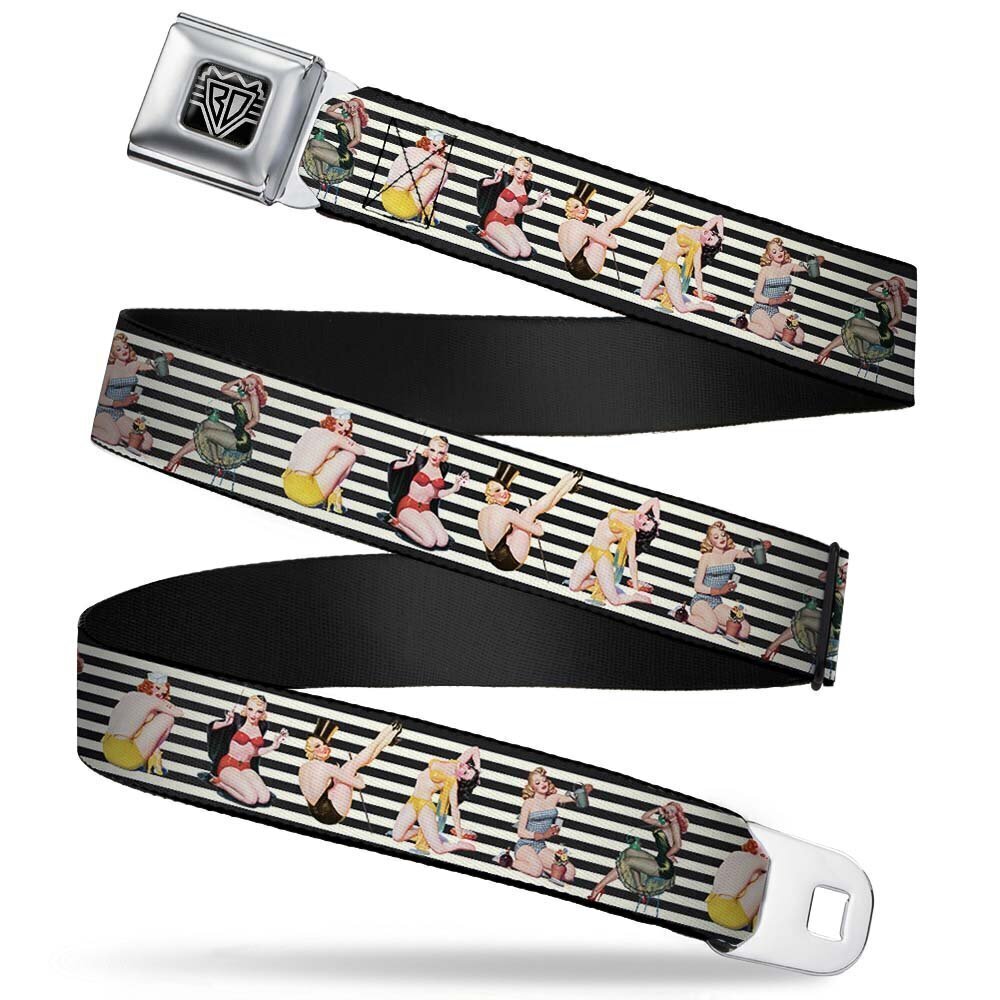 9299 Unisex-Adult's Seatbelt Belt XL pin up Girl Poses Stripe Black/White